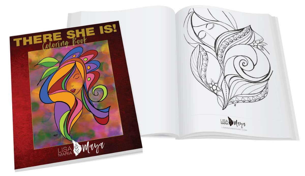 Image of open coloring book with another closed book on top.